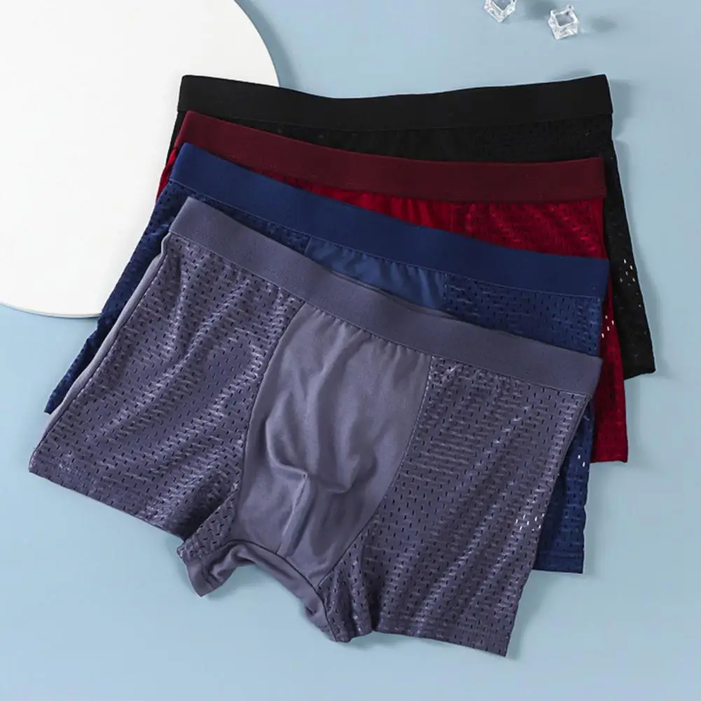 Boxer traspiranti da uomo boxer da uomo in rete di seta senza cuciture con tecnologia di assorbimento dell'umidità U Design convesso per il massimo Comfort