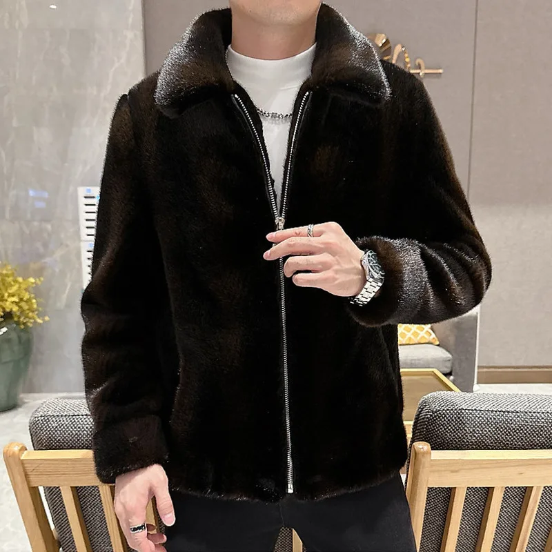 

Winter Jacket Faux Leather Men Trendy Shearling Faux Mink Fur Jacket Men's Coat Thickened Warm Mens Fur Coat Jaqueta Motoqueiro