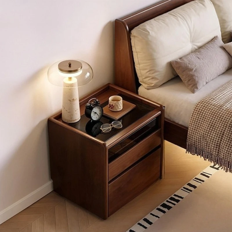 medium antique high-end Bedside tables solid wood rechargeable side table multi-functional mesitas de noche Bedroom furniture
