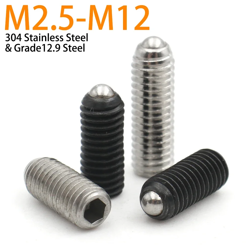 2-20pcs M2.5 M3 M4 M5 M6 M8-M12 12.9 Grade Carbon Steel 304 Stainless Steel Hex Socket Spring Ball Plunger Grub Point Set Screw