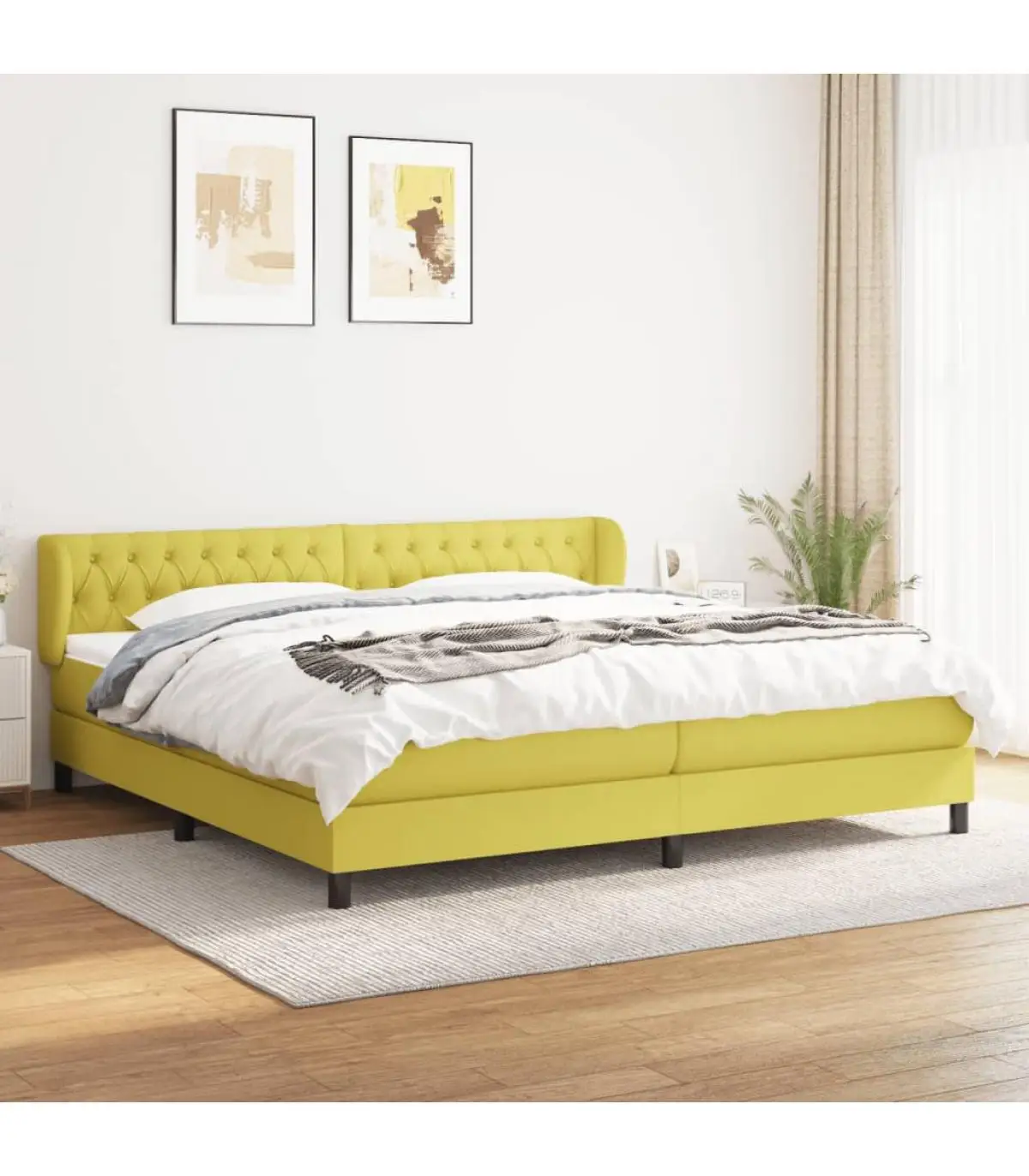 Beds and bed box spring bed with mattress green fabric 200x200 cm