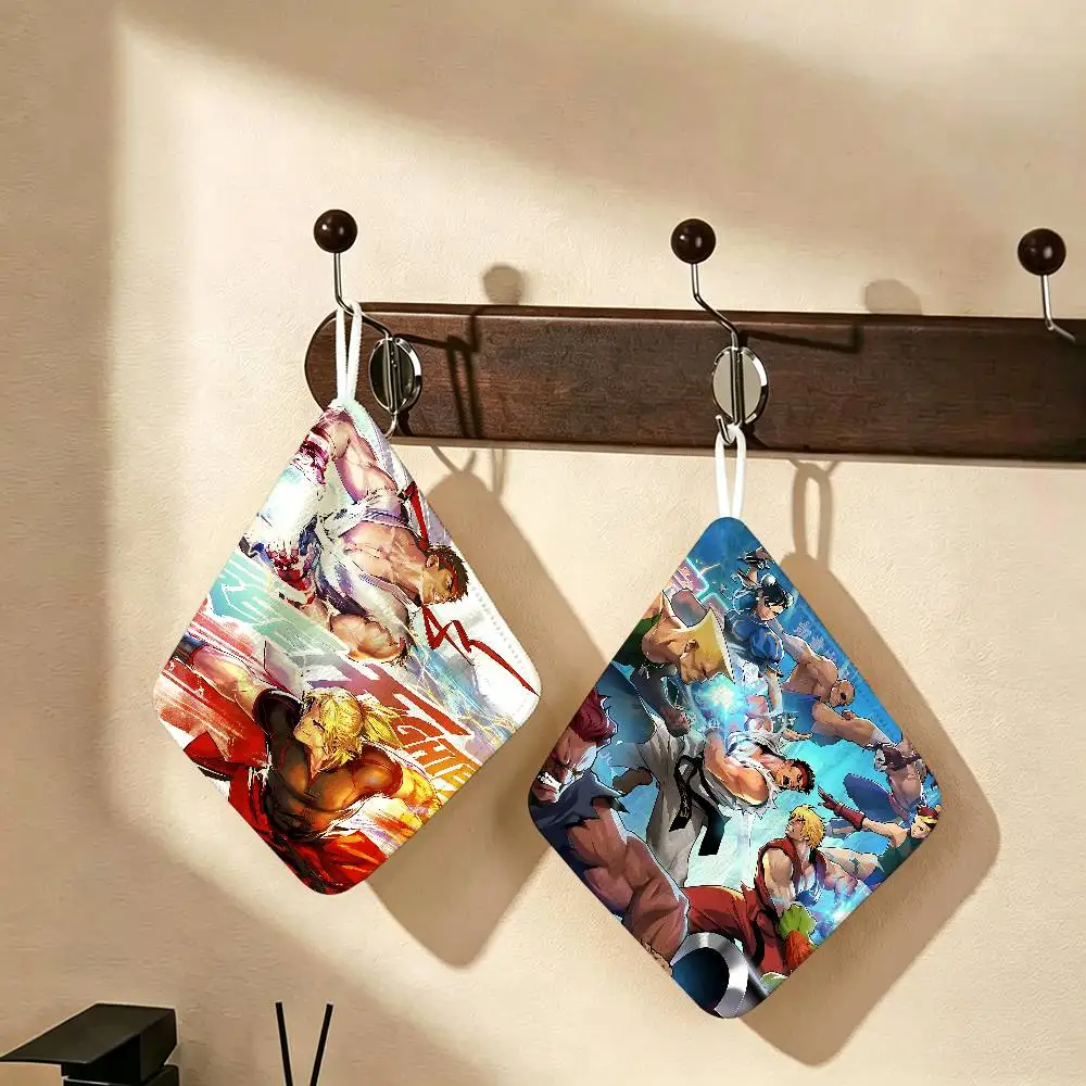Street Fighter Retro Polyester Cotton Hand Wiping Towel with Hanging Loop, Lightweight for Home and Commercial Use
