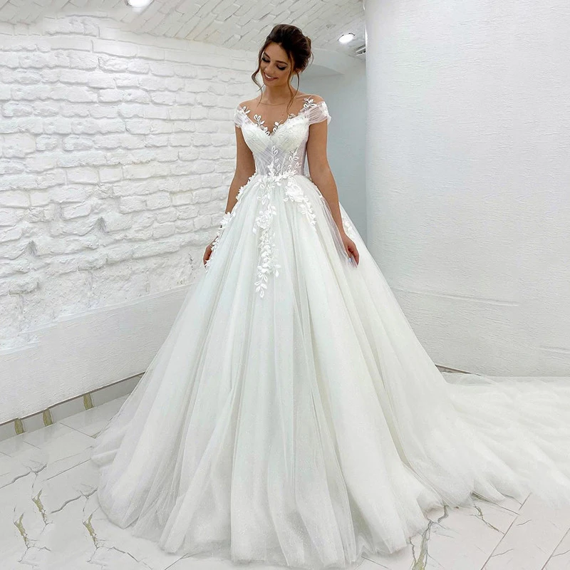 

2023 Princess Wedding Dresses Off Shoulder 3D Lace Applique Ladies Sleeveless Boho Bridal Gowns Vestido De Novia свадебное плать