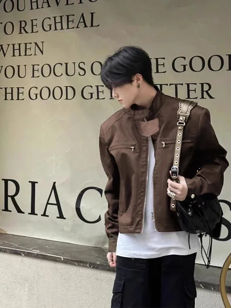 

American Sle Youthful Vitali Leather Jaet for Men Deer Skin Velvet Motorcycle Clothes Casual Loose Fit Zipper Closure