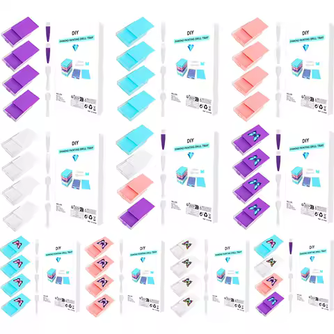 4Pcs Diamond Painting Tray Diamond Sorting Box with Lid Diamond Painting Beads Sorting Tray with Sppon &amp; Brush for Adults