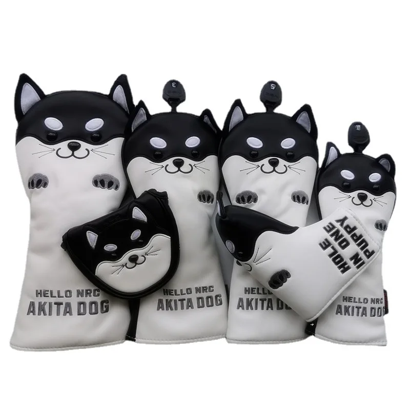 Plush Cute Akita Dog Cartoon Animal Golf Club Head Covers Driver Fairway Wood Hybrid Covers Set Golfing Driver Fairway Cover