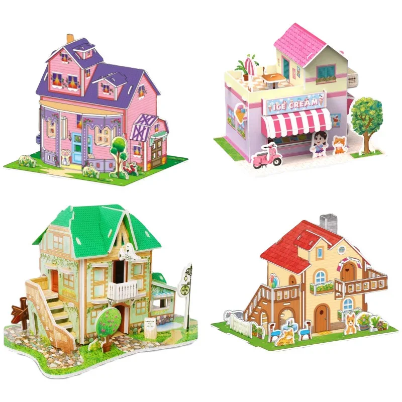 

Cartoon Three-Dimensional Puzzle Children's Handmade DIY Toys Paper Cardboard Villa Building Model Desktop Decoration