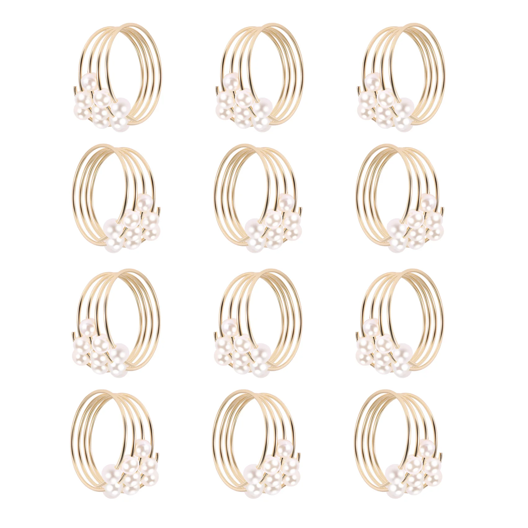 AFOURT-Set mit 12 goldfarbenen Perlen-Serviettenringen, Hochzeitsgeschenke, Serviettenringe für den Esstisch, Perlen-Serviettenschnallenringe – Detail 2