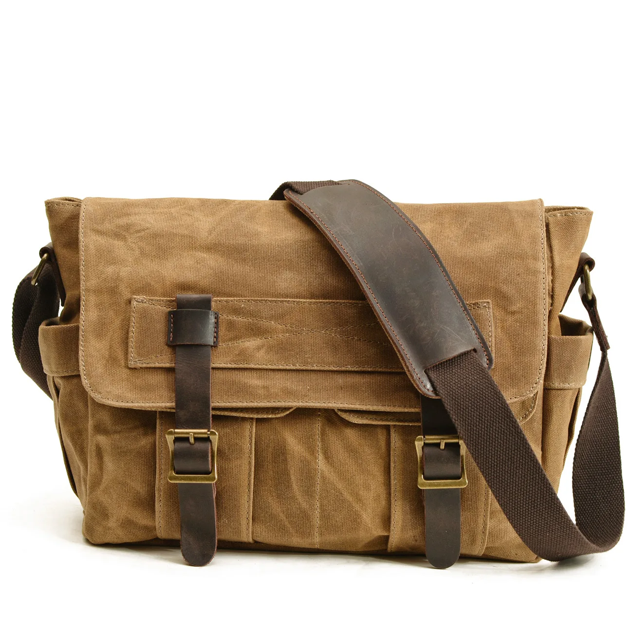 Nieuwe Wax Canvas Splits Heren Real-Lederen Tas Vintage Heren Enkele Schoudertas Mode Computer Messenger Bag