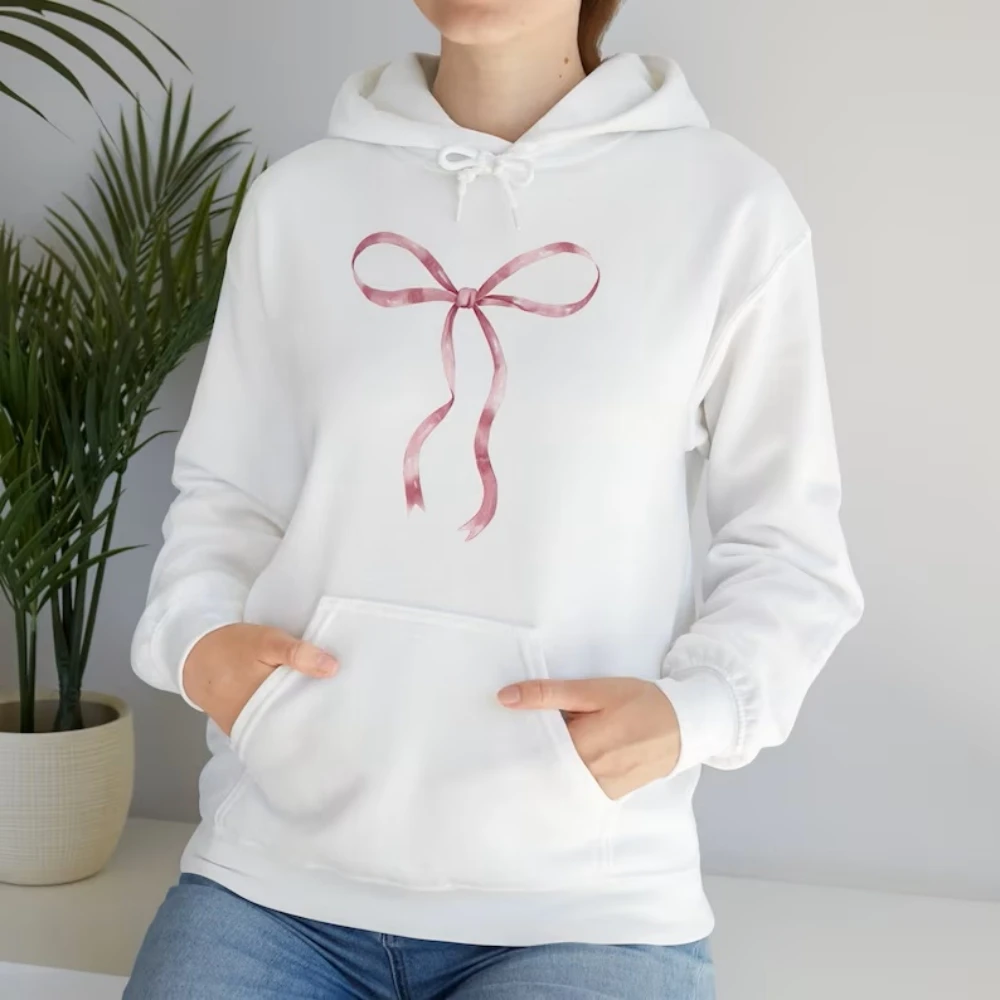 Felpa con cappuccio a nastro rosa per lei vestiti con Coquette felpa con fiocco rosa carino Y2k Pullover girocollo estetico alla moda inverno donna