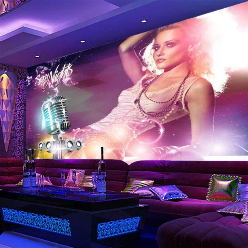 Papel tapiz personalizado, mural fotográfico 3d, póster de belleza fluorescente moderno, pintura decorativa de bar KTV, murales de sala de estar