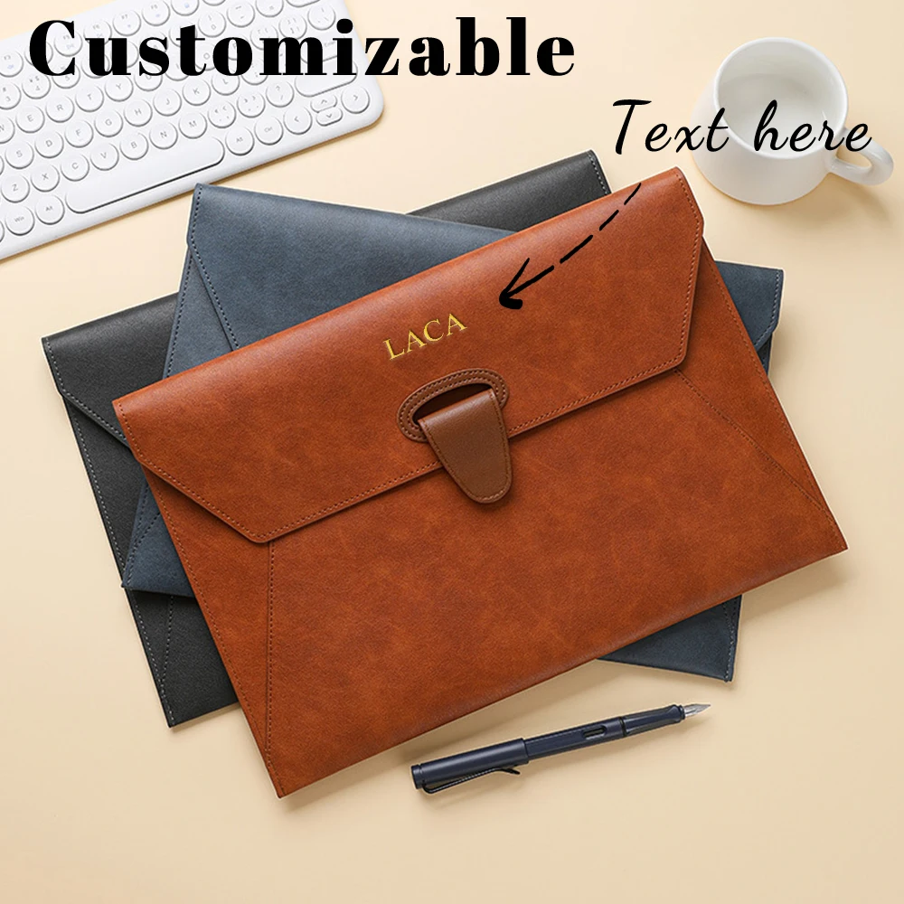 Nome personalizado: Bolsa de arquivo A4 para negócios, material de couro, bolsa de armazenamento grossa e à prova d'água, bolsa de escritório, bolsa para faturas.