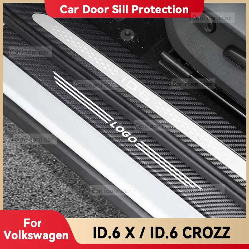 Car Carbon Fiber Door Sill Sticker For VOLKSWAGEN ID.6 X ID.6 CROZZ Threshold Pedal Anti-scratch Interior Decoration Accessories