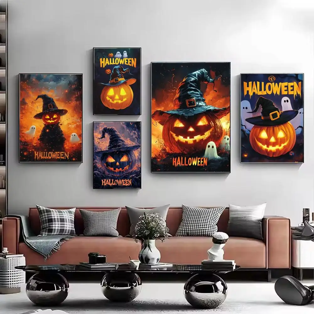 Halloween Jack O lantern Poster HD Wall Art Aesthetic Home Decor for Living Room Bedroom Café Office Stylish Gift