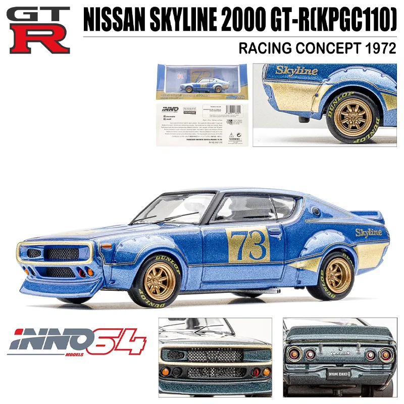 Inno 1/64 Nissan Skyline 2000 GT-R (Kpgc110) Race Concept 1972 Legering Speelgoed Motorvoertuig Diecast Metalen Model Geschenken