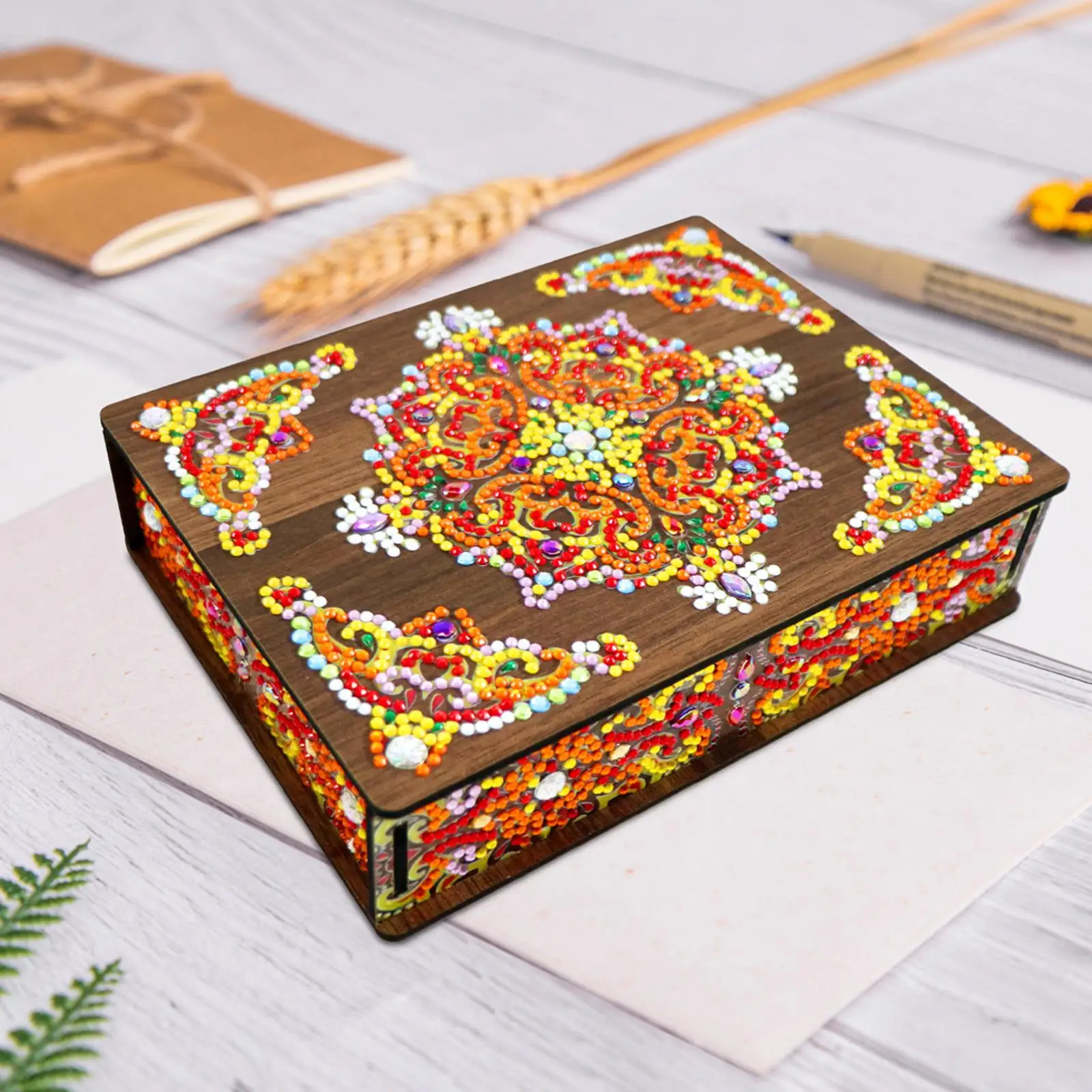 

Classic Mandala Diamond Drawing Jewelry Box Creative Chic DIY Special Shaped Drill Wood Case Household Accessories