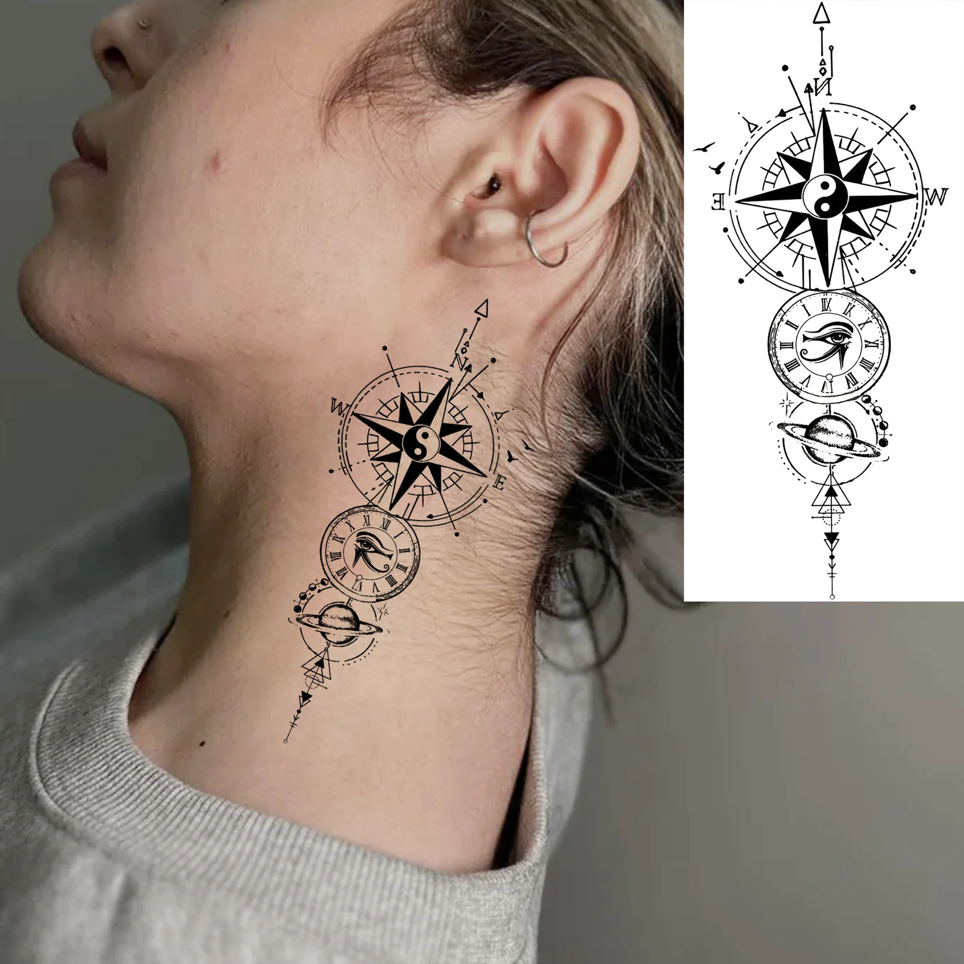 

Anchor Compass Tattoo Stickers Black White Water Transfer Fade Resistant Non Toxic Durable for Arm Hand Back Easy Apply