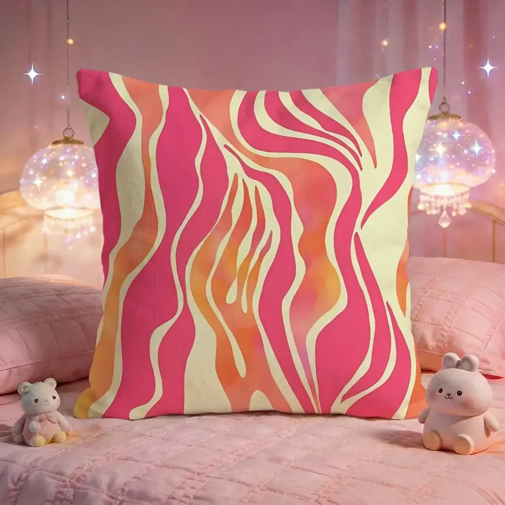 Soft Pastel Wavy Stripe Print Cushion Cover Premium Comfort Reversible Pillow Cove -Two in One Design for Any Room  Car Interior