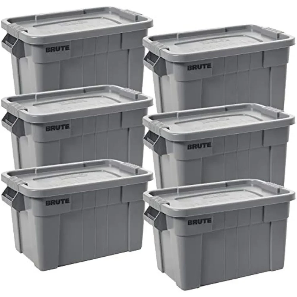 With Lid Rugged/Reusable Boxes for Moving/Camping/Garage/Basement Storage Gray Box Pack of 6 freight free