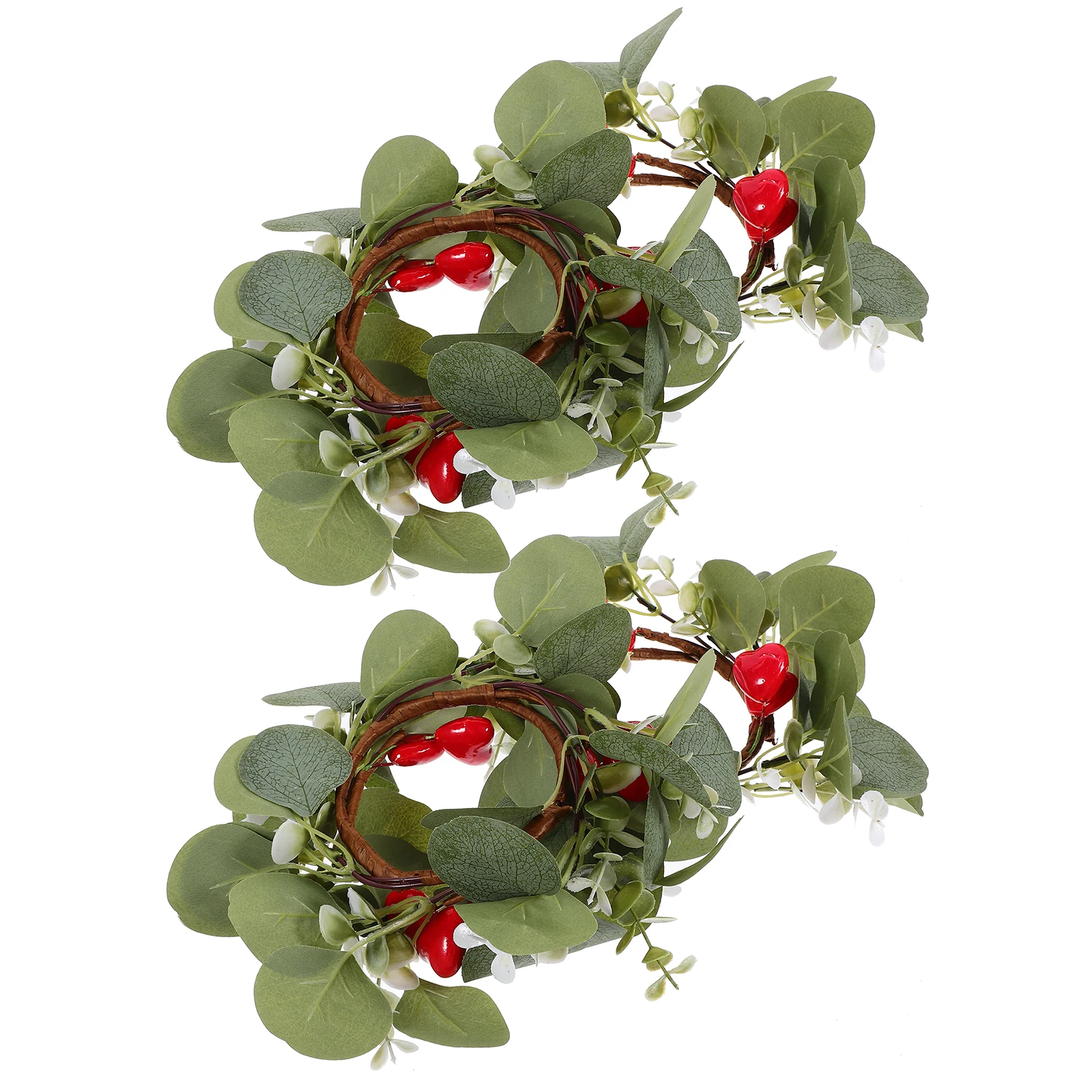 

2Pcs Artificial Leaf Rings Greenery Berries Lightweight Wedding Party Home Table Wreath Romantic Valentine Decoration