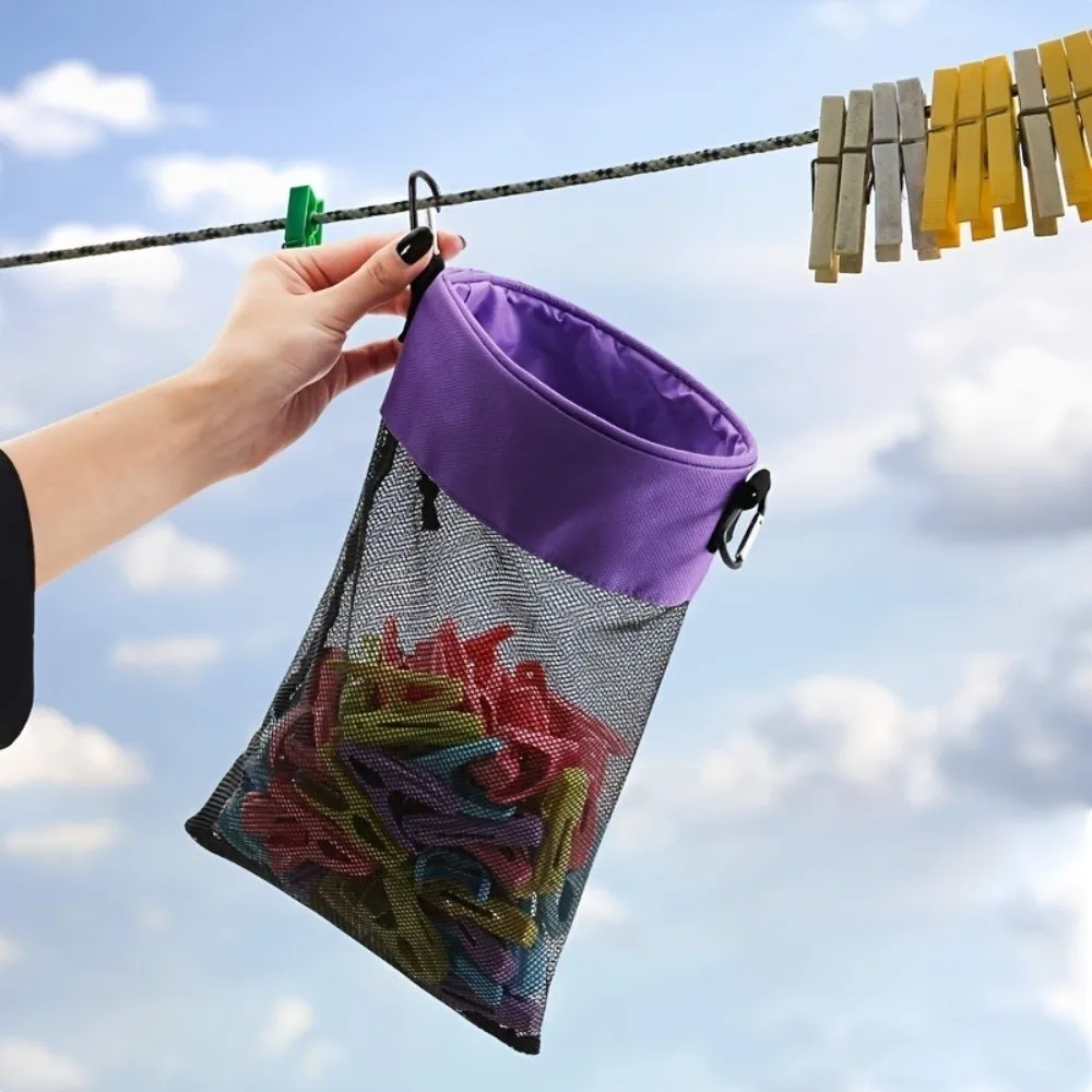 Grid Design Clothespin Storage Bag Hanging Drawstring Closure Drawstring Storage Bag Outdoor Material