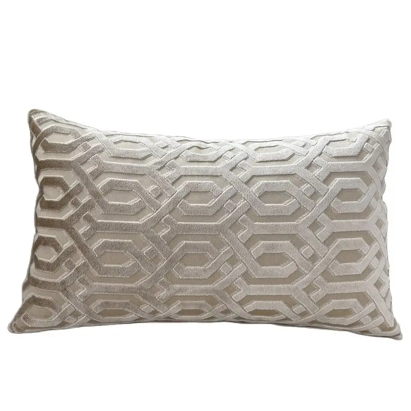 Decorative Waist Jacquard Velvet Grey Geo Cushion Cover Lumbar Sofa Throw Pillowcase Seat Cushion Cover Home from Factory