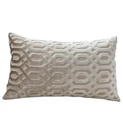 Decorative Waist Jacquard Velvet Grey Geo Cushion Cover Lumbar Sofa Throw Pillowcase Seat Cushion Cover Home from Factory