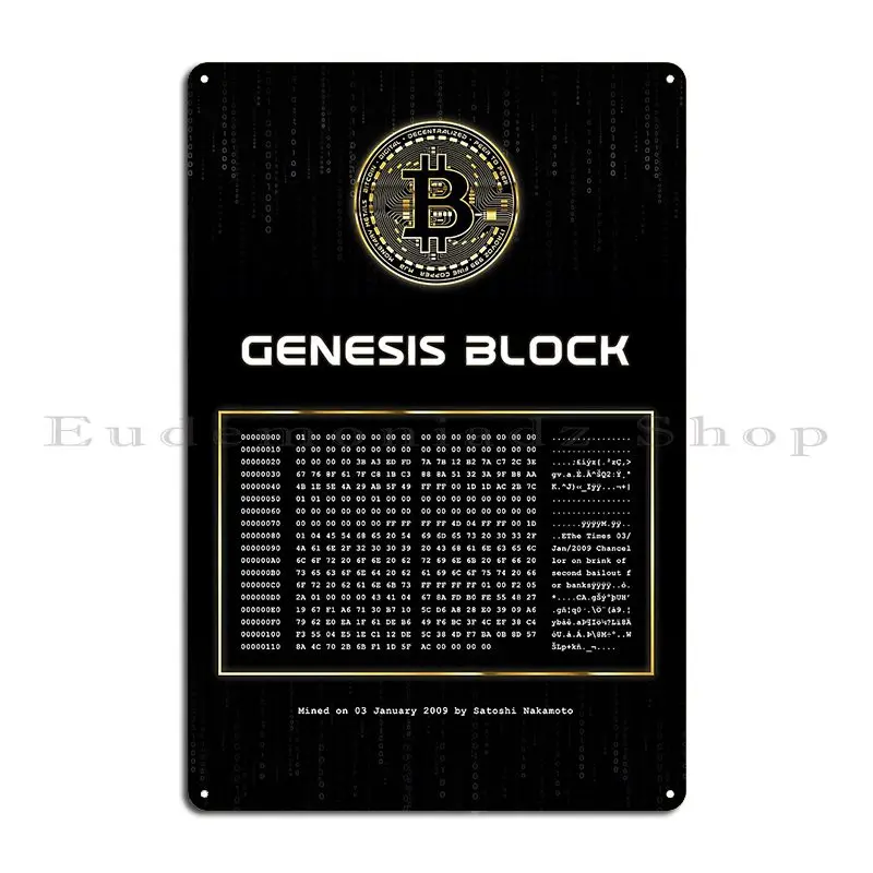 Genesis Block Bitcoin Metal Plaque Home Personalized Wall Cave Create Cinema Tin Sign Poster