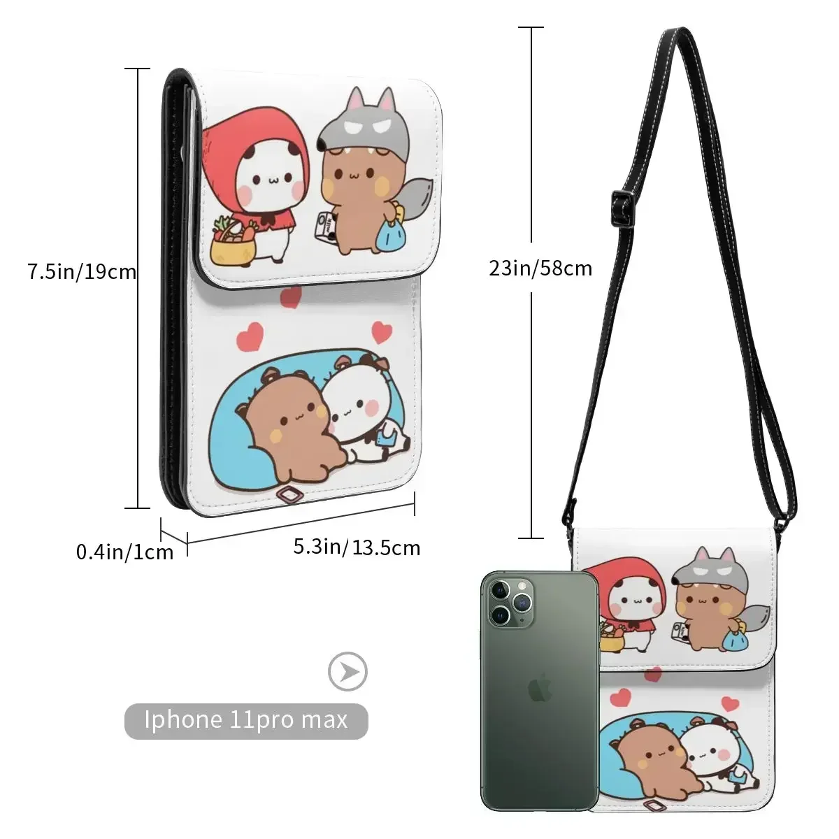 Bubu Dudu Love Cute Leather Cell Phone Purse Accessories Fashionable Unisex Kawaii Panda Bear Mini Shoulder Bag Card Holder