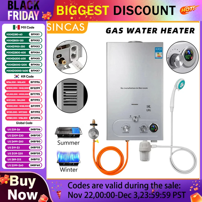 Propane Gas Tankless Hot Water Heater 8/10/12/16/18L LPG/Nature Gas Domestic Instant Tankless Propane Tankless Gas Water Heater