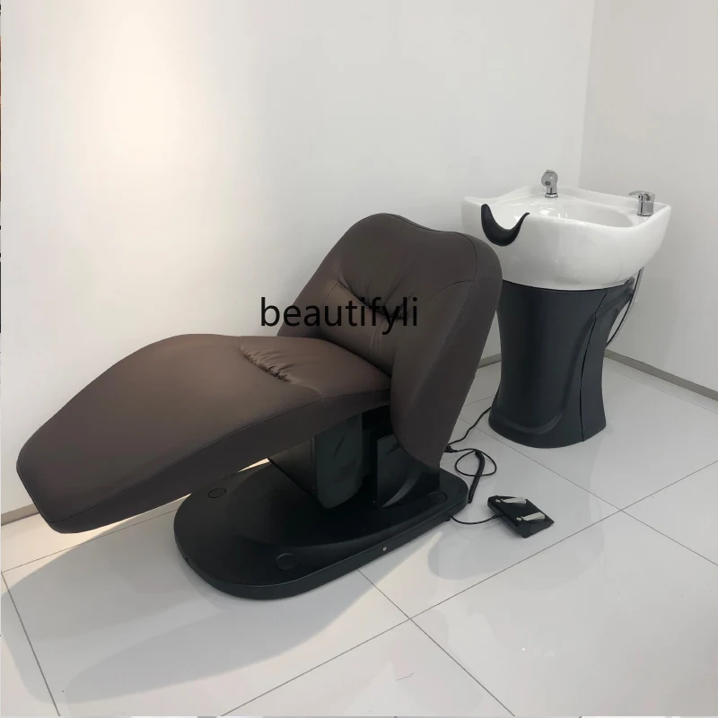 Electric Shampoo Chair Lying Half Flushing Bed Barber Shop for Hair Salon Beauty Salon Ceramic Basin