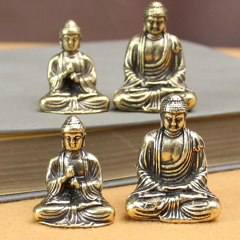 

Retro Pure Brass Tathagata Small Seat Buddha Miniatures Office Living Room Car Home Decoration Accessories Festivals Gifts