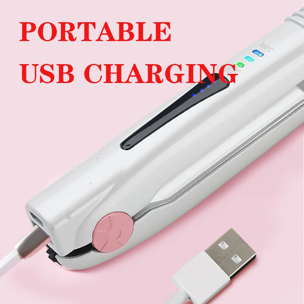 Lisseur de cheveux Portable sans fil, 25W, recharge USB, Mini fer à lisser professionnel, chauffage rapide, LED sec et humide, outils de coiffure