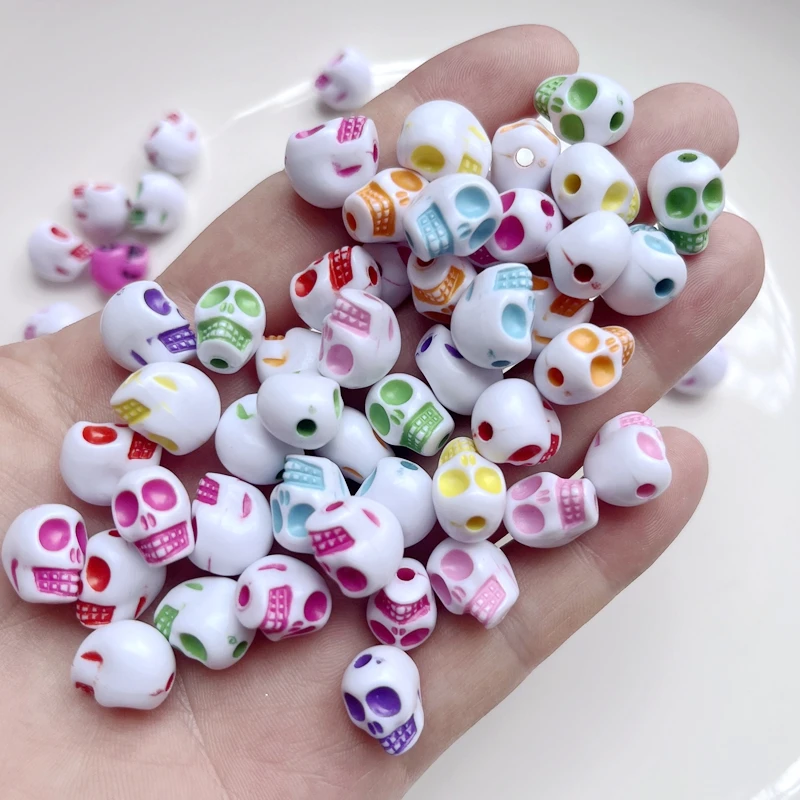 30 pieces/batch 9mm * 12mm skull shaped Baeds acrylic loose spacing beads for jewelry making DIY bracelet accessories