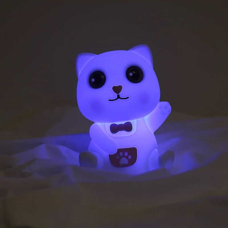 Crianças Lucky Cat Lâmpada De Silicone, Colorido, Luz Da Noite, Controle De Pat, Recarregável, Decoração Do Quarto, Presente De Férias