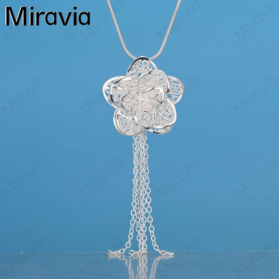 

Miravia 925 Sterling Silver Floral Tassel Pendant Necklace For Women - Vintage Elegant And Noble Party Jewelry
