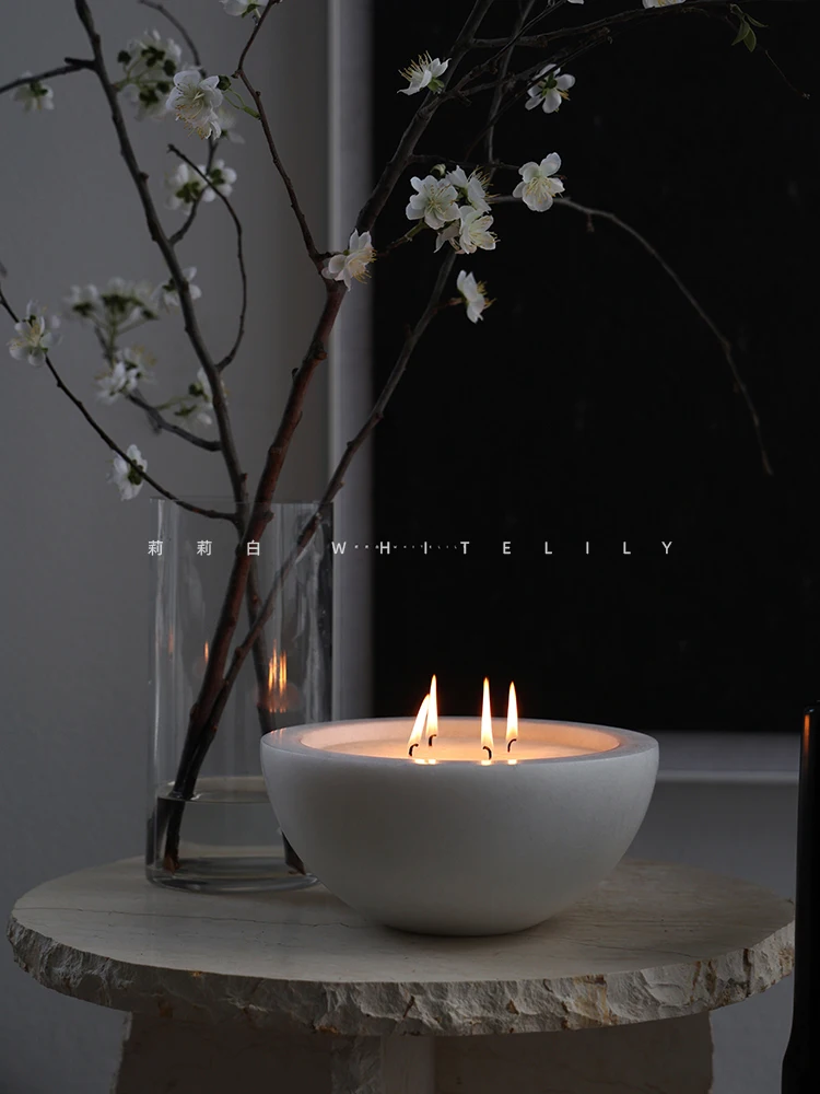 

Candle Bowl Fruit Plate Natural Marble Large Ornament Ornament Living Room Niche Premium Birthday Gift