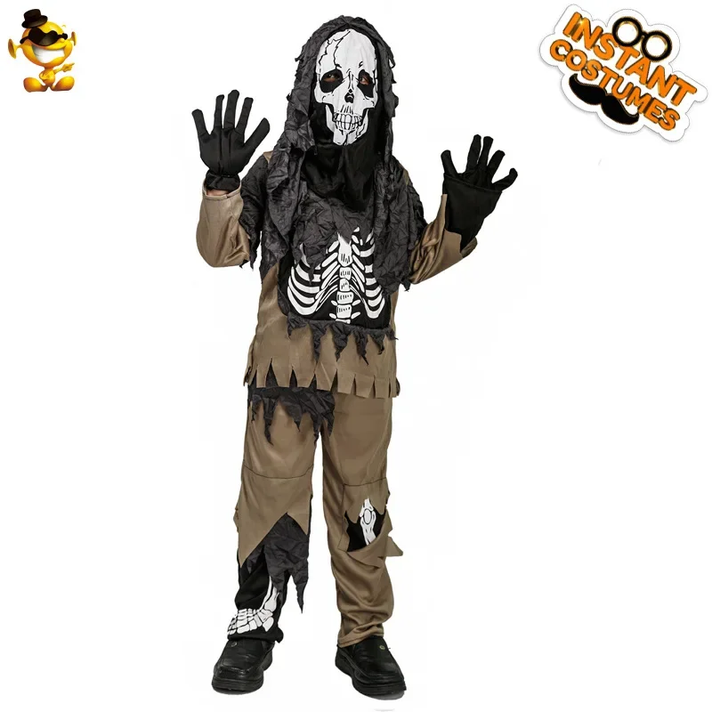 Scary Skeleton Top Clothes Pants Head Mask Halloween Ghost Cosplay Costume Party Carnival Dress Up Suit 2024 Fancy Show