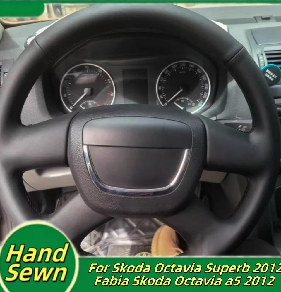 

Car Steering Wheel Cover Hand-Sewn Genuine Leather For Skoda Octavia Superb 2012 Fabia Skoda Octavia A5 2012 Car Accessories