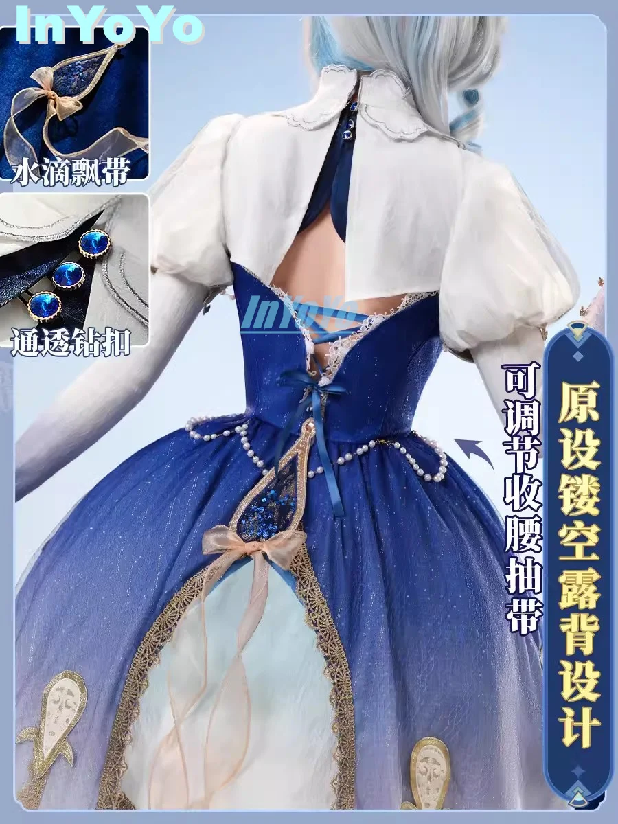 InYoYo Furina Focalors Cosplay Costume Genshin Impact Elegant Blue Dance Dress Uniform Halloween Party Outfit Women Game Suit