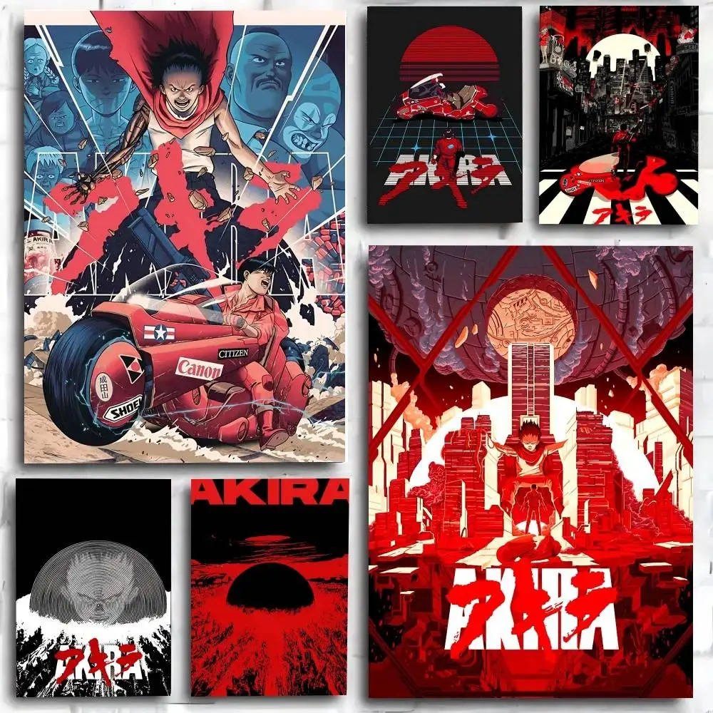 1PC Akira Classic Japan Cartoon Anime Movie poster Self-adhesive Art Waterproof Paper Sticker Coffee House Bar Room Wall Decor