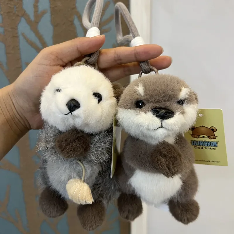 Cute Sea Otter River Otter Plush Pendant Soft Stuffed Animal Bag Charm Kawaii Praying Otter with Shell Plushie Backpack Decor