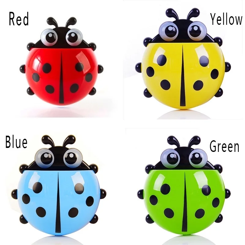 2pcs Ladybug Toothbrush Holder Cute Cartoon Animal Toothbrush Toothpaste Wall Suction Holders Rack for Kids Container Organizer