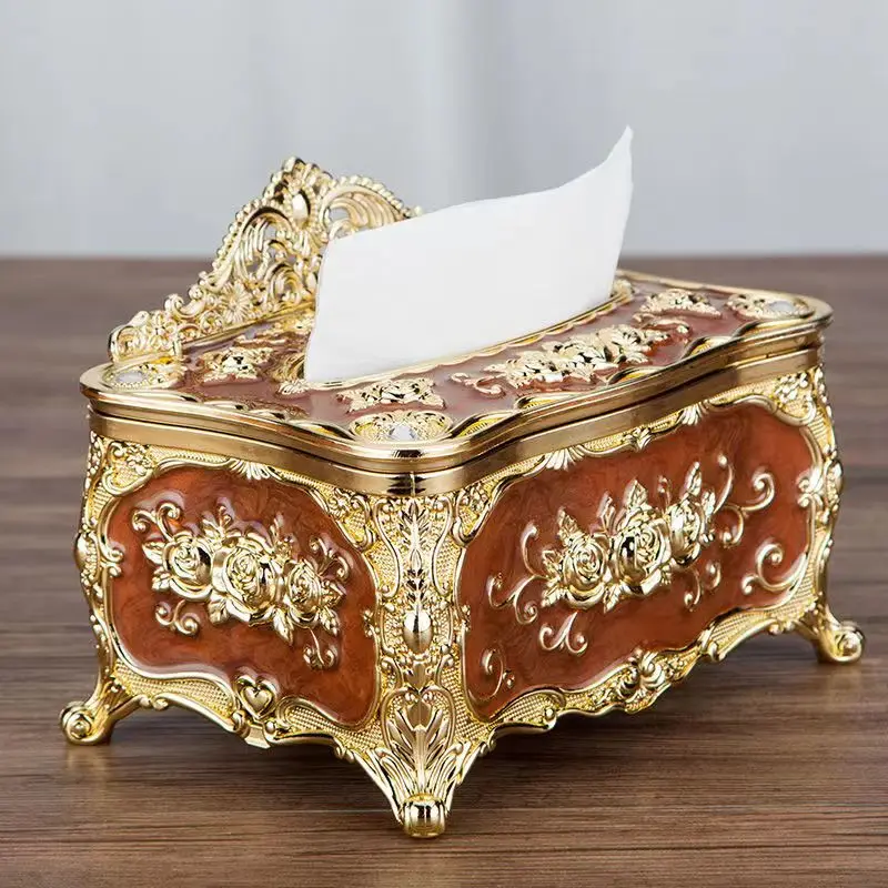 

European Crown Tissue Box Removable Tissues Napkin Holder Desk Coffee Table Living Room Tissue Case Manual Coloring Technology