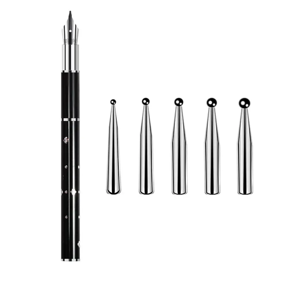 2Pcs Nail Art Pen Fine Manicure Drawing Brush Kit Portable 5 Replaceable Heads Professional Nail Painting Tool Set Pink Black