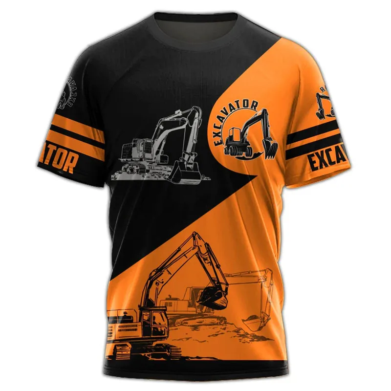 Excavating Machinery Graphic Men\'s Fashion T-shirts Short Sleeve Operator  Work Clothing T Shirt 3D Printed Streetwear Man Tops