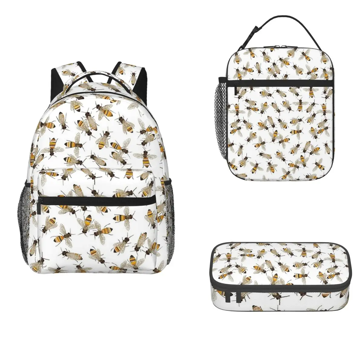 Bees On Honeycomb Backpacks Boys Girls Bookbag Children School Bags Cartoon Kids Rucksack Lunch Bag Pen Bag Three-Piece Set