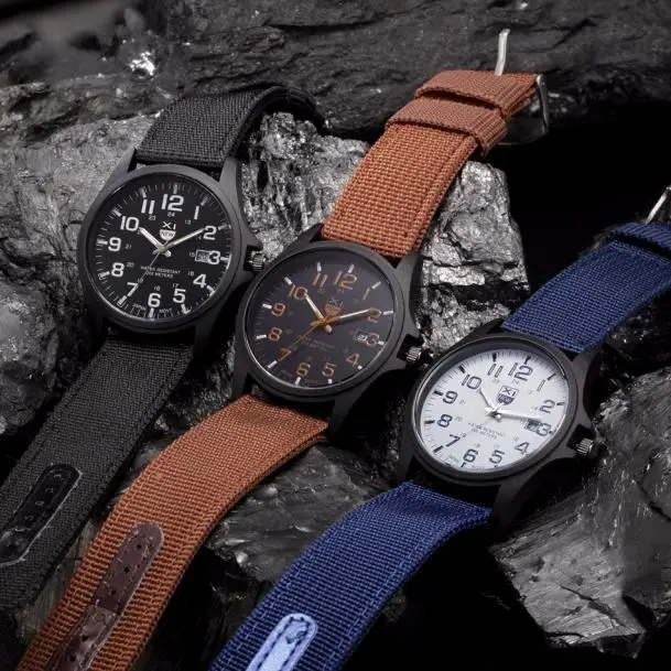 Men'S Quartz Watch Student Simple Fashion Casual Nylon Strap Date Sports Military Round Dial Outdoor Hiking Vintage Watch - view 5