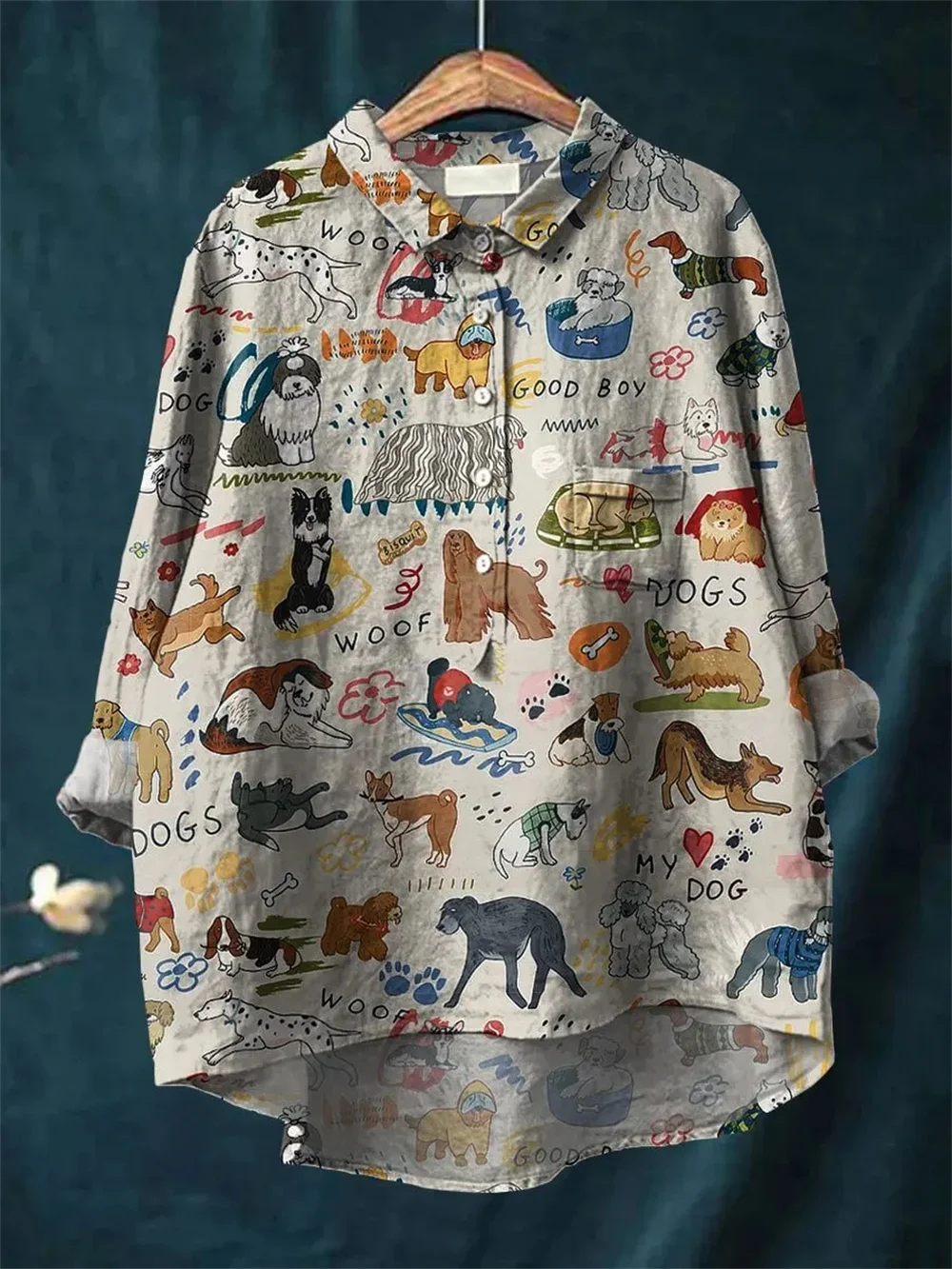 PLstar Cosmos New 3D Print Dog Cute Pattern Dog Women's Fun Casual Loose Open-Cut Dog Shirt-2