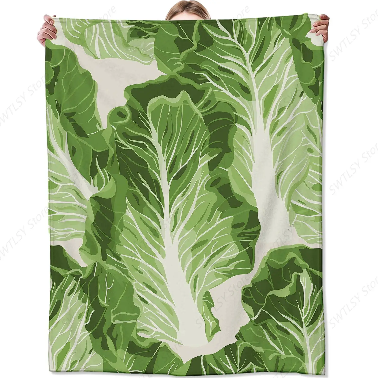 Cabbage Leaf Blanket,Gifts for Adults,Lightweight Flannel Botanical Throw Blankets,Cartoon Green Lettuce Vegetable Throws